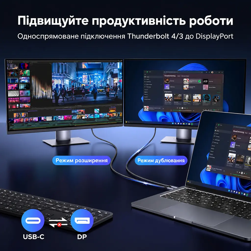 Відеокабель UGREEN CM556 USB-C - DisplayPort 1.4 8K 60 Гц 2 м сіро-чорний (25158) - фото 5