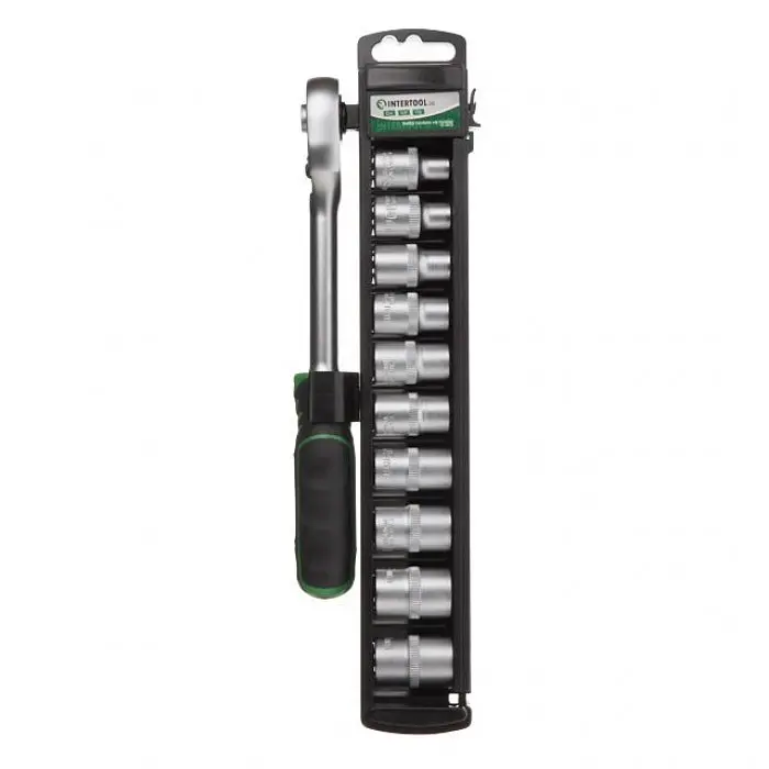 Набор трещотка и шестигранные головки 8-19 мм, 1/2" 10 штук INTERTOOL ET-6013 - фото 3