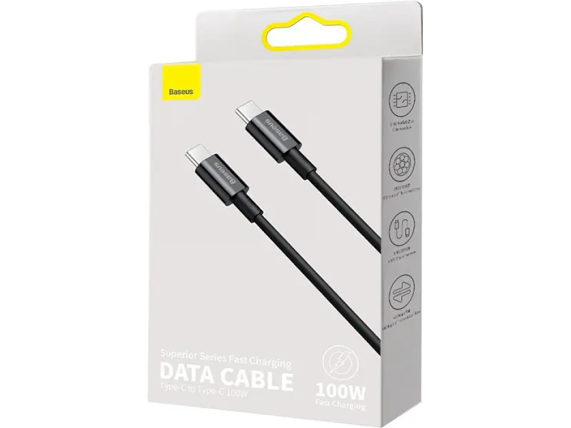 Кабель BASEUS Superior Series Fast Charging Type-C to Type-C PD 1m Black (CATYS-B01) - фото 2