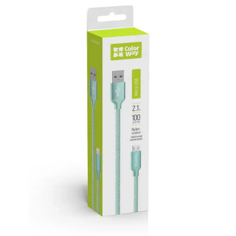 Дата кабель USB 2.0 AM to Micro 5P 1.0m mint ColorWay (CW-CBUM002-MT) - фото 3