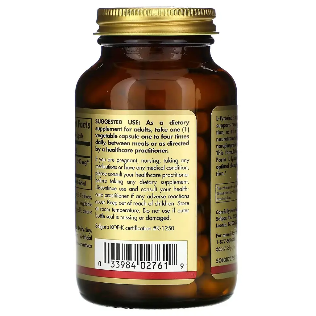 L-Тирозин L-Tyrosine 500 mg 100 капсул Solgar vit0006639 - фото 3