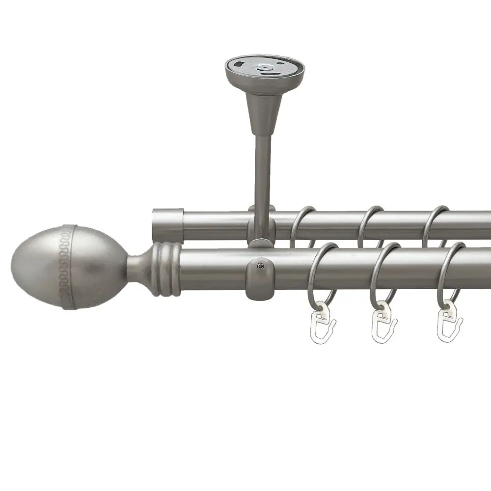 Карниз Orvit Фарже металевий дворядний відкритий до стелі гладка труба кільце металеве Сатин 25\19 мм 200 см (00-00023965)