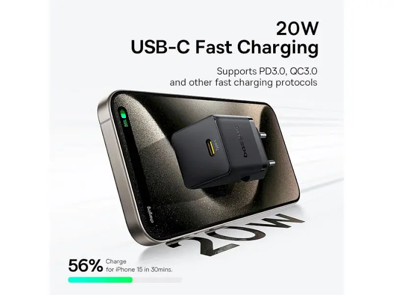 Мережевий зарядний пристрій BASEUS Palm Fast Charger 20 W Cluster Black (P10111602113-00) - фото 7