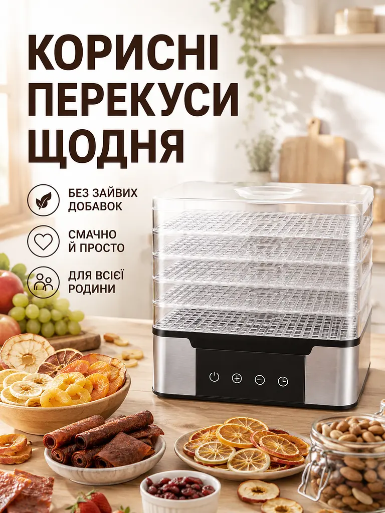 Дегідратор для овочів і фруктів 350 Вт на 5 піддонів 28×21×30 см (49676091) - фото 8