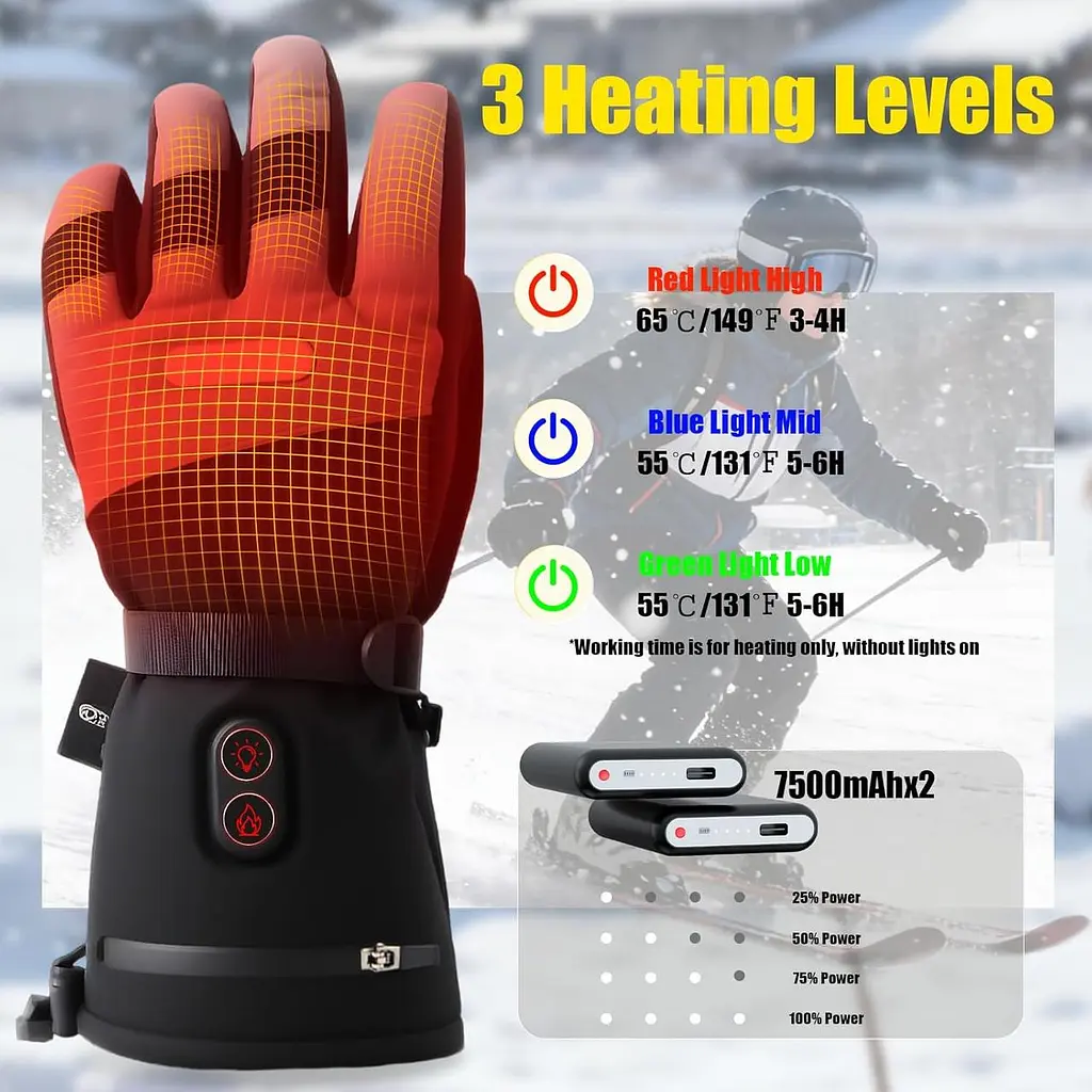 Теплі рукавички з електропідігрівом 7500 мАг та LED індикатором, XL - фото 9