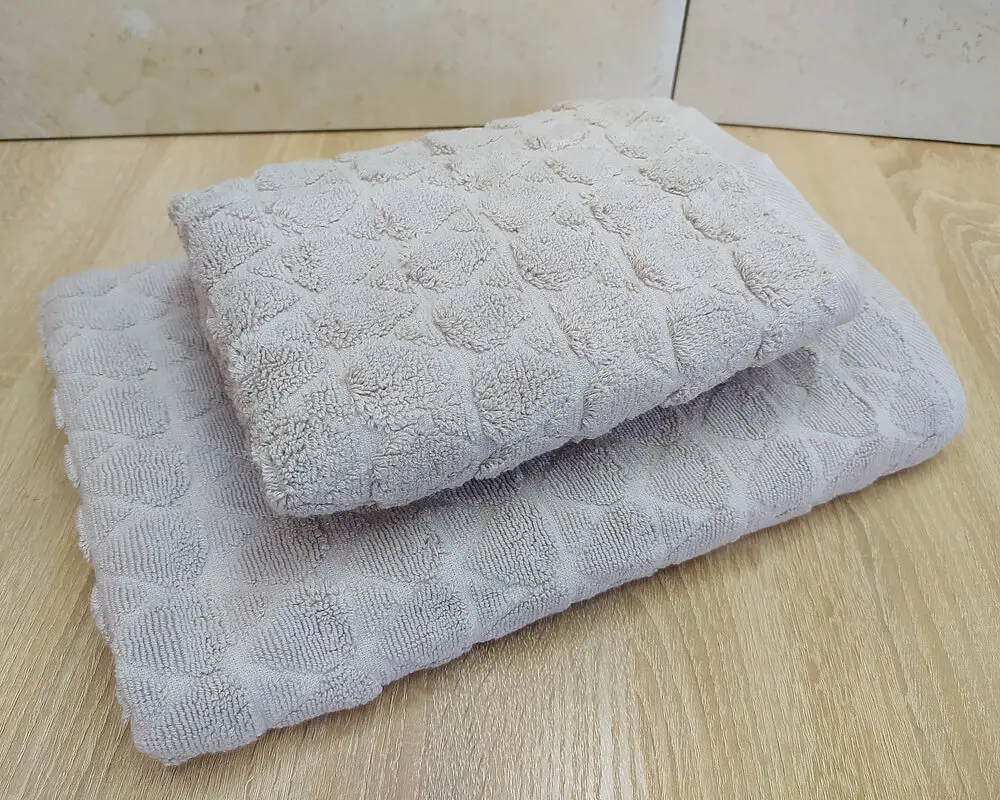 Набір турецьких махрових рушників 50х90+70х140 Gulcan Jacquard Cotton Lux Damla Acik Bej - фото 3