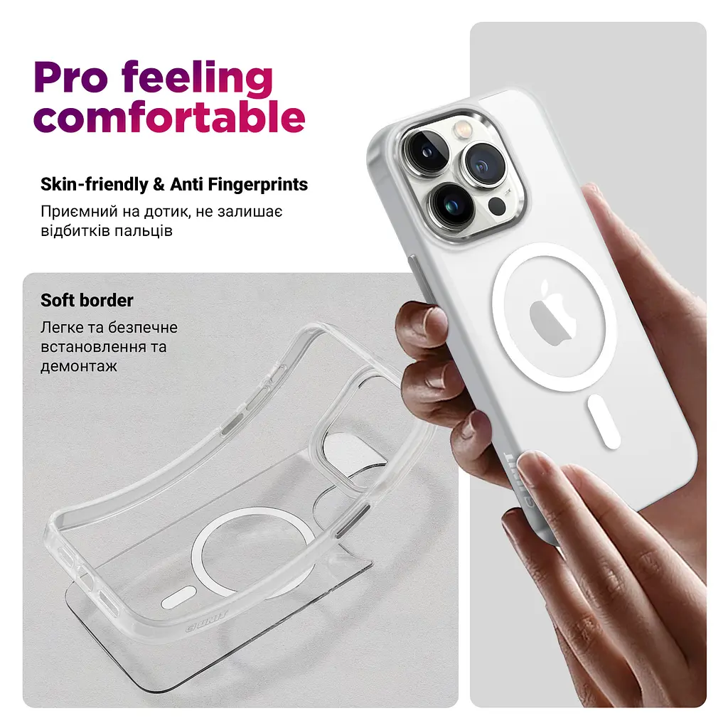 Чехол для Apple iPhone 13 Pro, Unit MagSafe, белый, прозрачный, магсейф, противоударный, магнитный, панель-накладка с поддержкой MagSafe, с поддержкой беспроводной зарядки, TPU+PC, защита всего корпуса, ударостойкий, ArmorStandart (ARM70463) - фото 2