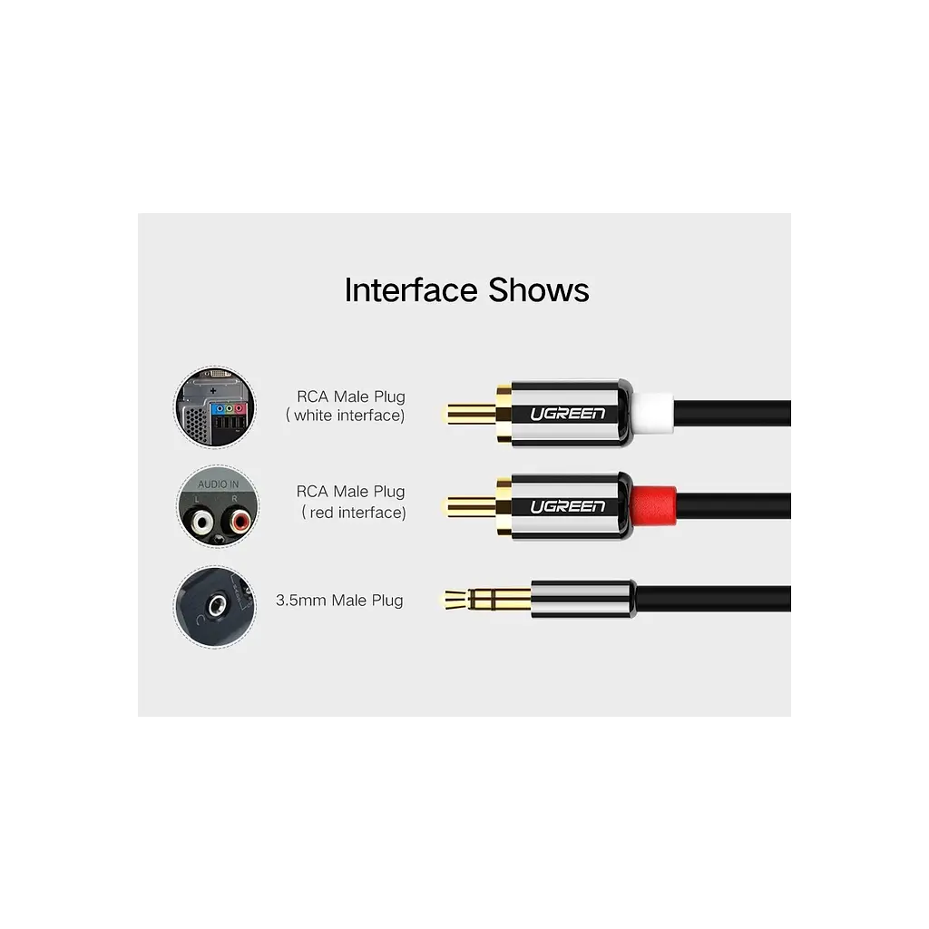 Кабель мультимедійний 3.5mm M to 2xRCA M 2.0m AV116 black Ugreen (10584) - фото 9