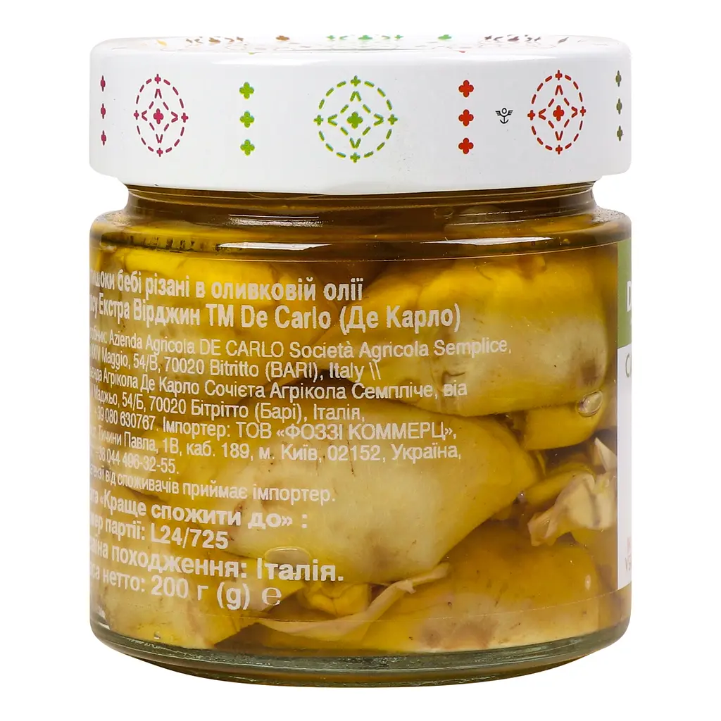 Артишоки DeCarlo Carciofini Tagliati в Olio Extra Vergine Di Oliva резаные 200 г - фото 2