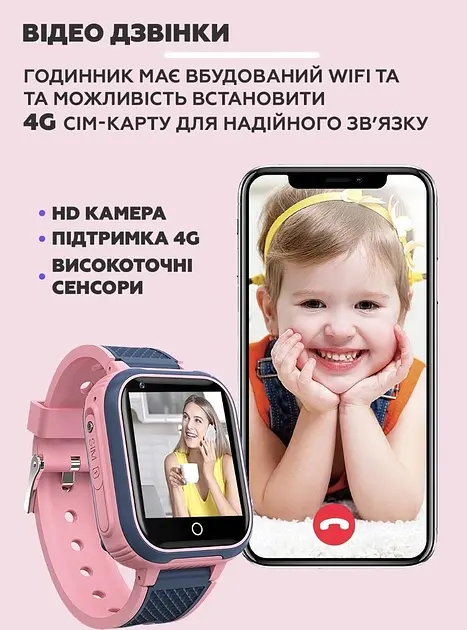 Детские наручные умные часы Smart Baby Watch LT21 с GPS (Розовый) - фото 7