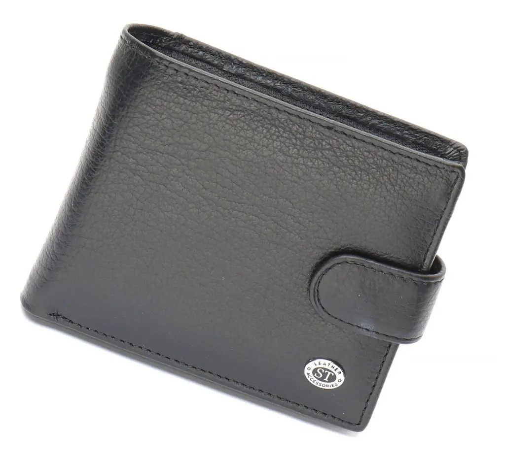 Чорне чоловіче портмоне з натуральної шкіри з фіксацією ST Leather ST103 9,5 см - фото 2