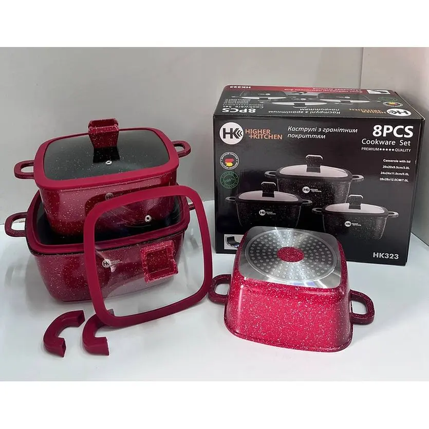 Набір каструль Higher Kitchen HK-323 з гранітним антипригарним покриттям XPRO червоний (41923-HK-323 КРАСНЫЕ_2093) - фото 4
