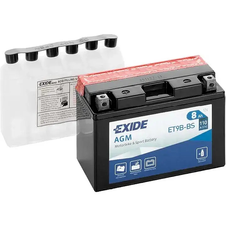 Акумулятор Мото Exide ET9B-BS AGM 8Ah (+/-) 110EN 150x70x105 мм - фото 2