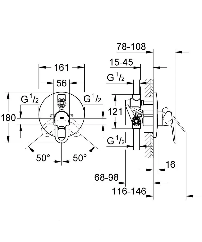 Змішувач прихованого монтажу Grohe Bau Loop 29081000, Хром - фото 2