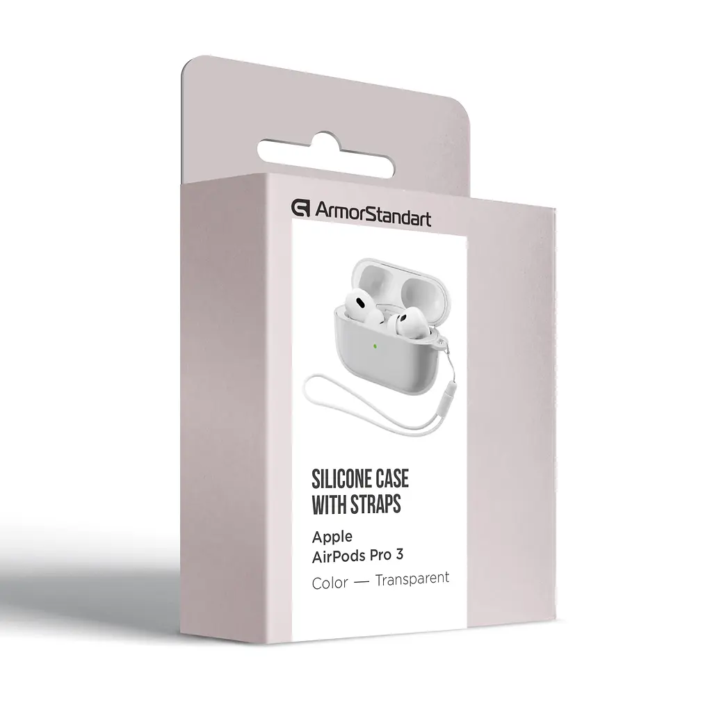 Силіконовий чохол для навушників Apple AirPods Pro 3, Silicone Case with straps, прозорий, захисний чохол з ремінцем, ультратонкий і легкий, повний захист, з підвіскою, м"який силікон, ArmorStandart (ARM88300) - фото 2
