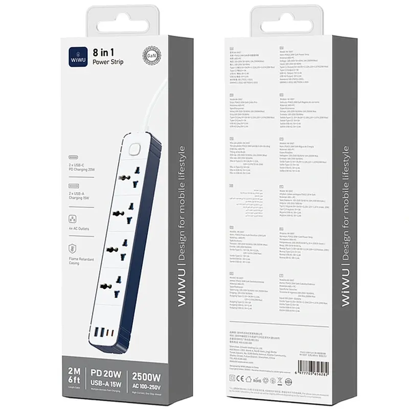 Подовжувач S007 Power Strip PD20W (2USB-A/2C/4xSocket) (2 m) White Wiwu teh0029522 - фото 4