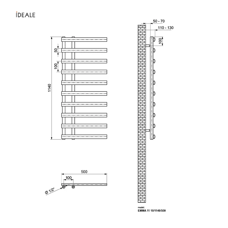 Полотенцесушитель дизайнерский Ideale Emma 11 10/1140/500 черный, Черный - фото 3