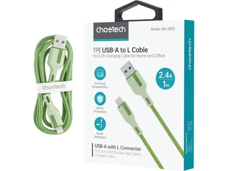 Кабель Lightning Choetech USB 2.0 AM to Lightning 1.0m 2.4A green (XAL-0003-GN-V2) - фото 2