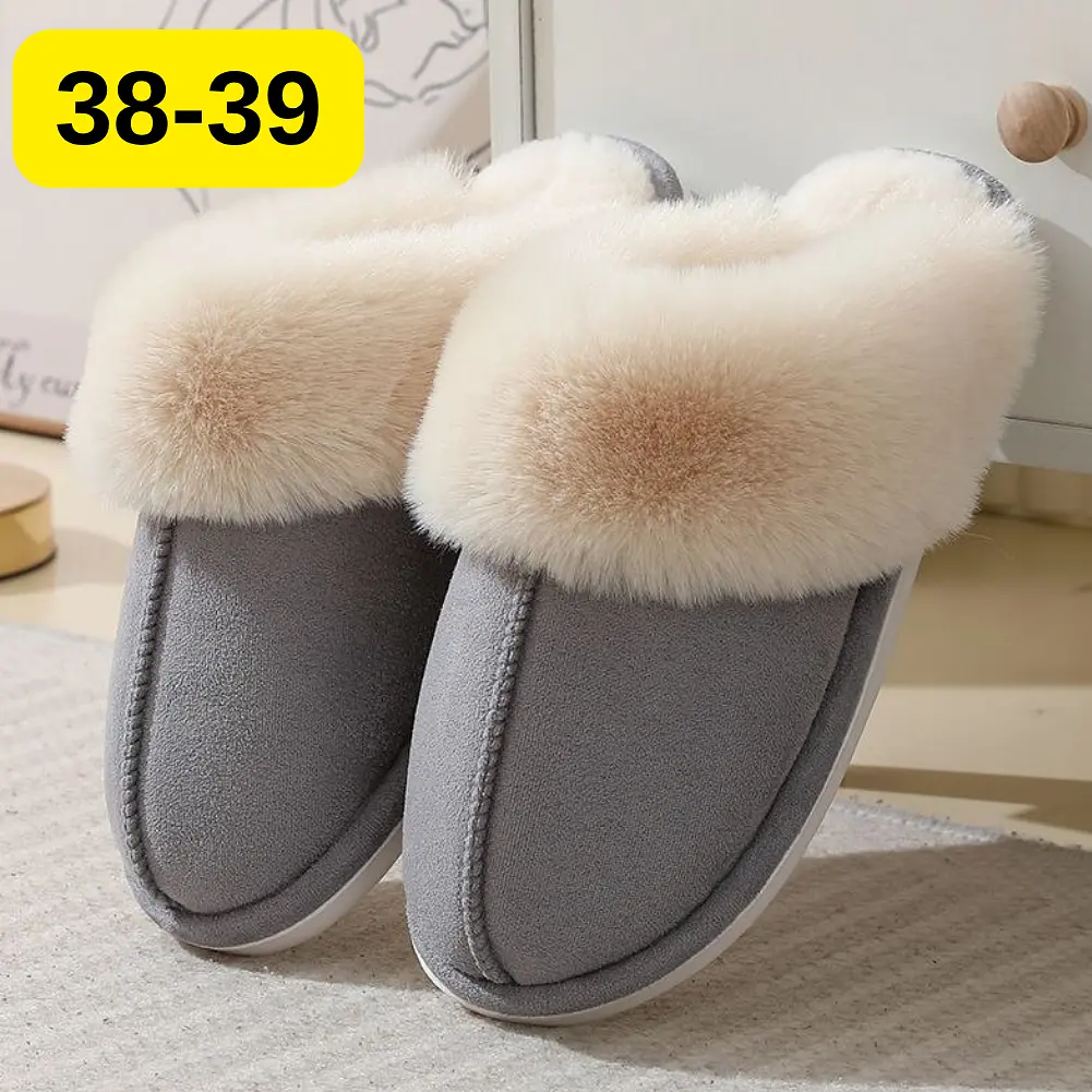 Жіночі домашні капці з хутром Slippers теплі м’які закриті тапочки для дому 38-39 сірий KT8003842 - фото 2