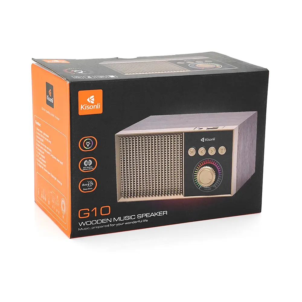 Колонка Kisonli G10 Bluetooth 5.0, 1х5W, 1200mAh, USB/TF/BT/FM/AUX, DC: 5V/1A, Brown, BOX, Q50 - фото 2