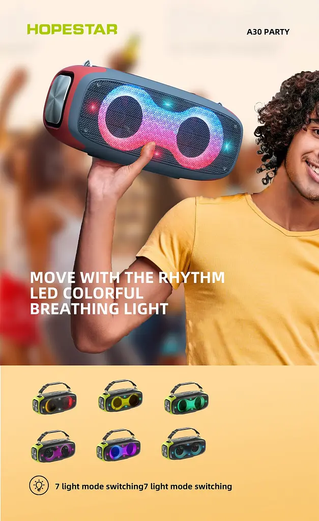 Портативна бездротова акумуляторна Bluetooth колонка акустична система 2х35W з LED світломузикою захист від вологи IPX5 Hopestar A30 Party зелений - фото 4