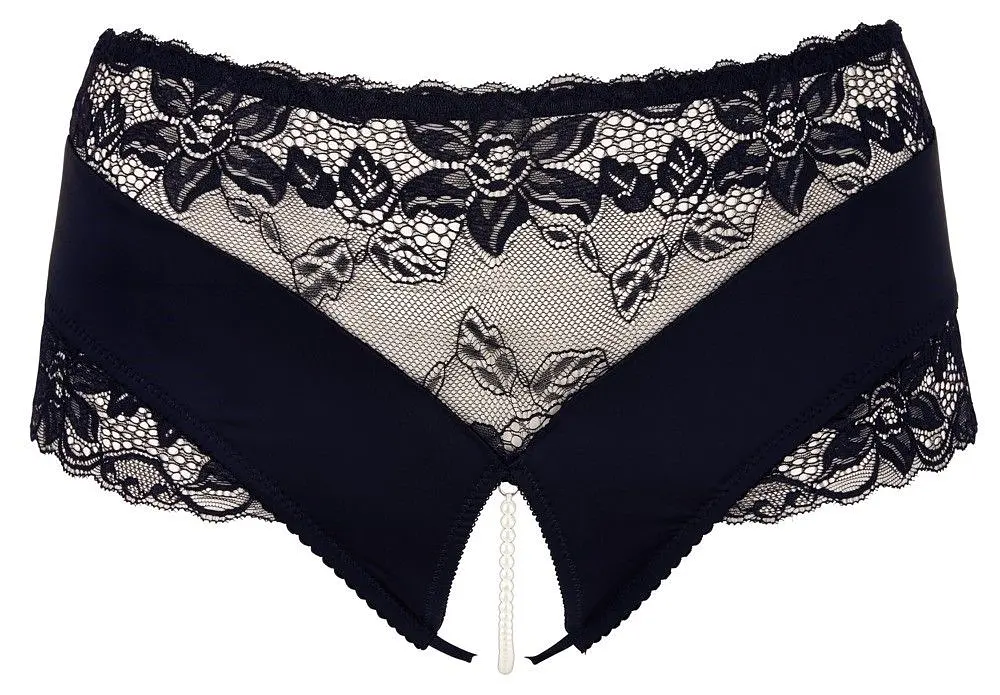 Трусики Cottelli Curves з відкритим кроковим швом та намистинами, 4XL (чорний) - фото 4