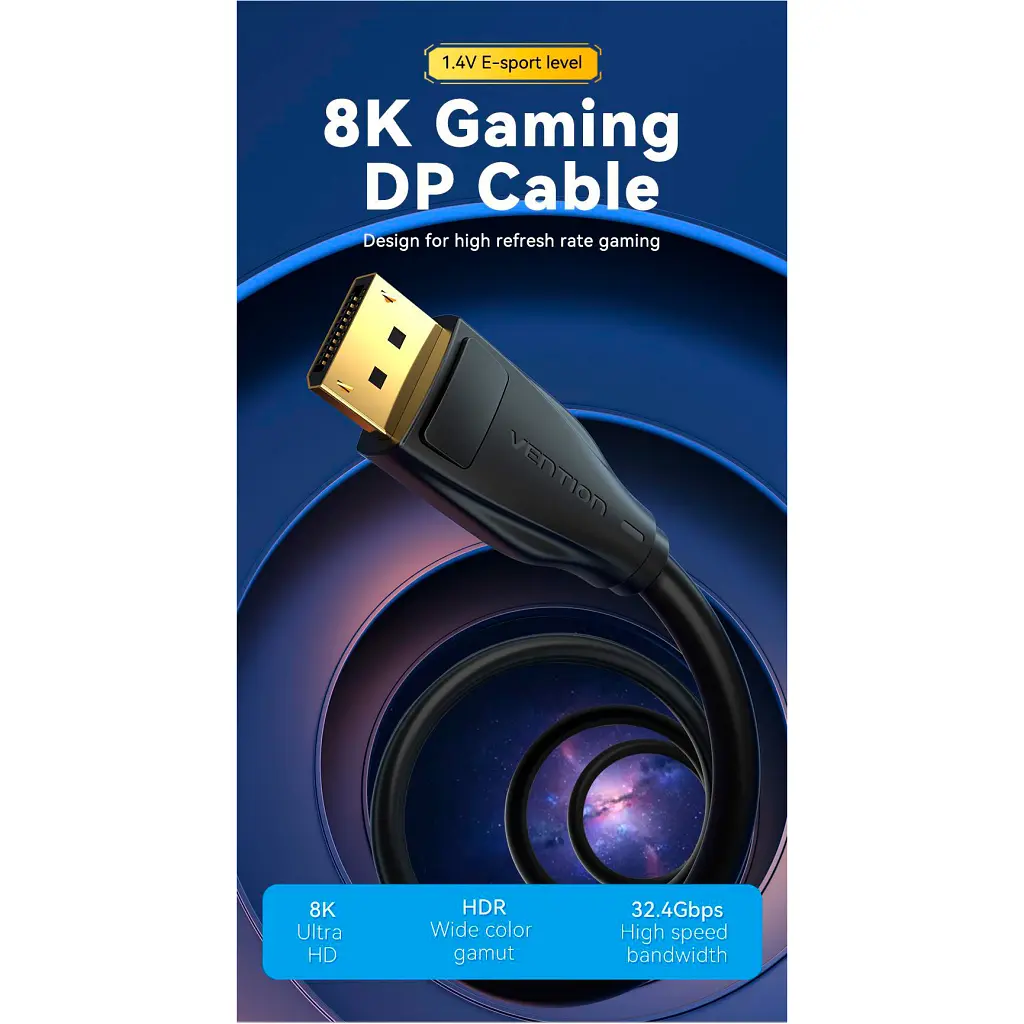 Кабель мультимедійний DisplayPort M to DisplayPort M 1.5m V1.4 8K black Vention (HCDBG) - фото 2