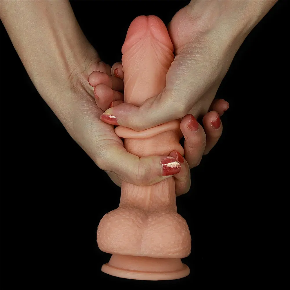 Фалоімітатор LoveToy Sliding Skin Dong 15.5 см тілесний - фото 8