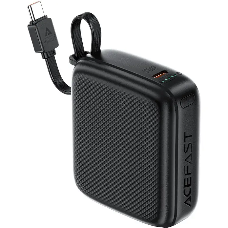 УМБ Acefast 10000mAh 20W PD,QC3.0 USB-C In/Out with build Type-C cable, M15 Black - фото 3