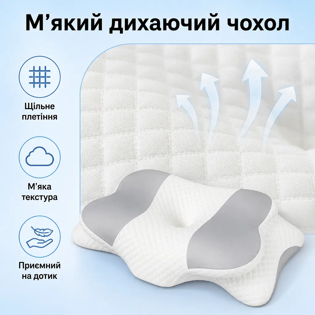 Ортопедична подушка Solve Beauty Метелик сіро-біла 65 x 40 x 15/10 см (KT9000401) - фото 10