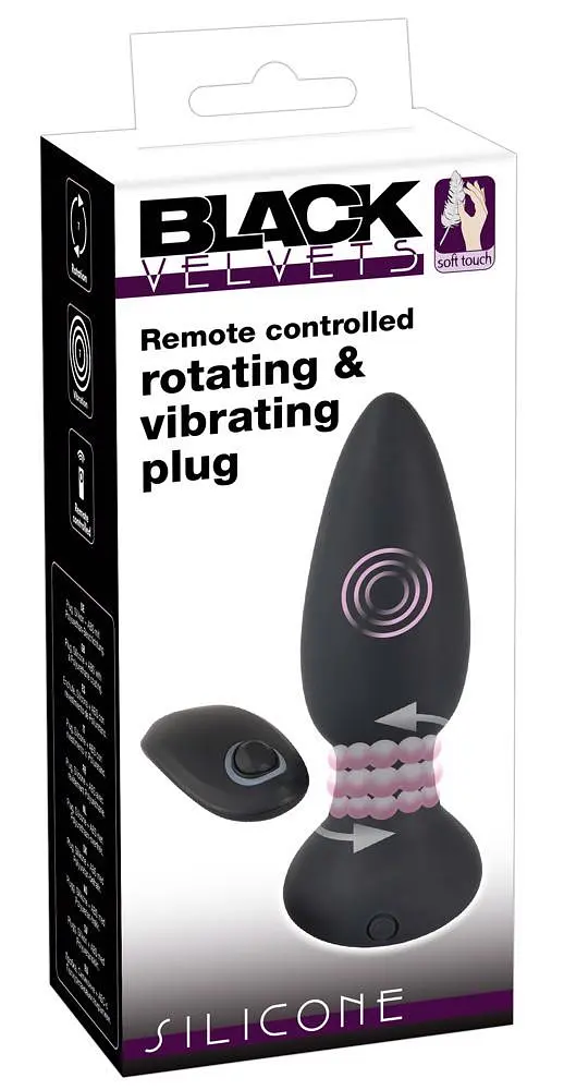Анальна пробка Black Velvets Rotating Vibrating Plug 14 см (чорний) - фото 3