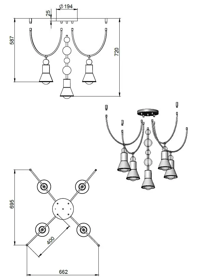 Люстра ARCH 5U PikArt арт. 23665 Золотой/сине-зеленый - фото 2