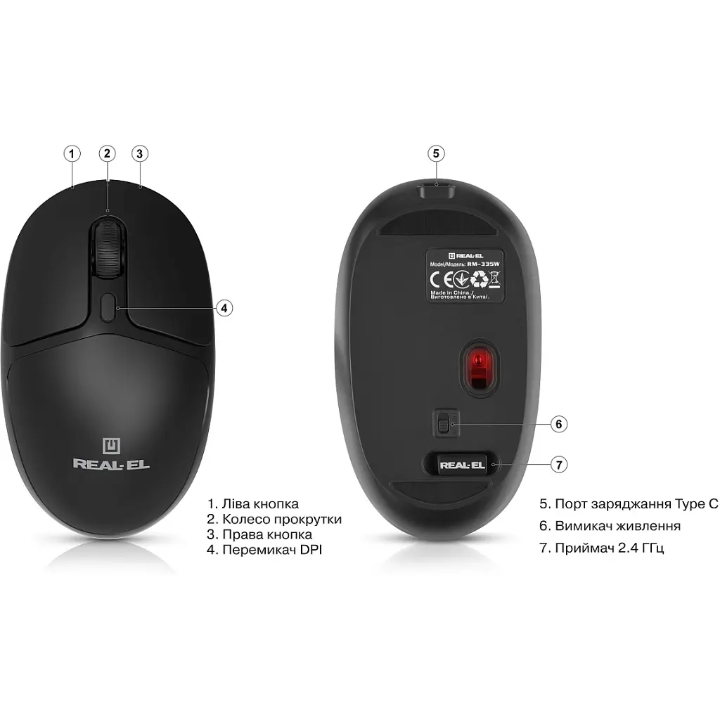 Мишка REAL-EL RM-335W Wireless Black (EL123200055) - фото 2