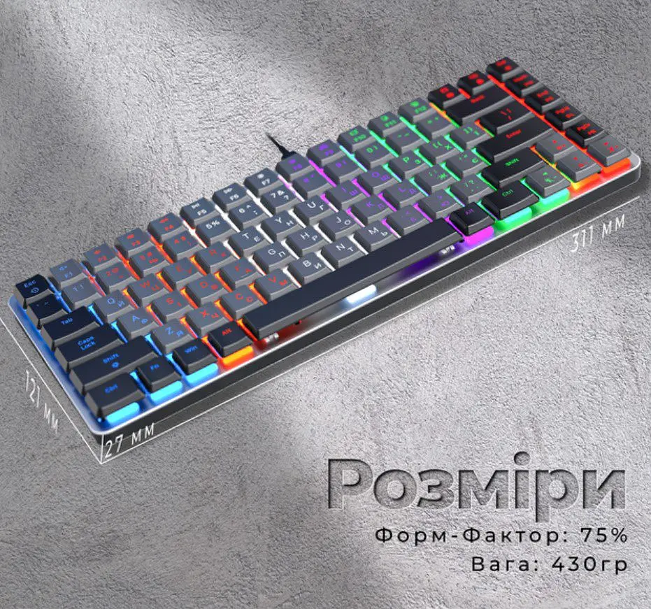 Клавіатура ігрова механічна GamePro MK-140R USB Red Swich Low Profile Dark Gray - фото 10