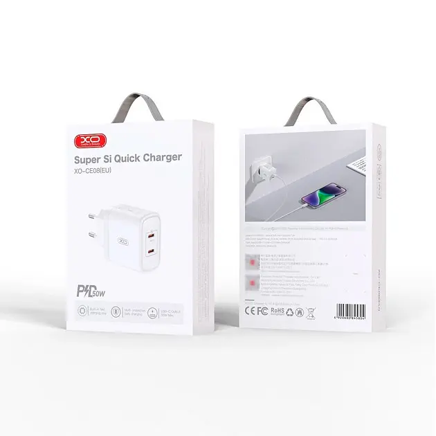 Зарядний пристрій 50W заряджання Fast Charger XO CE08 EU PD50W 2xType-C - фото 2