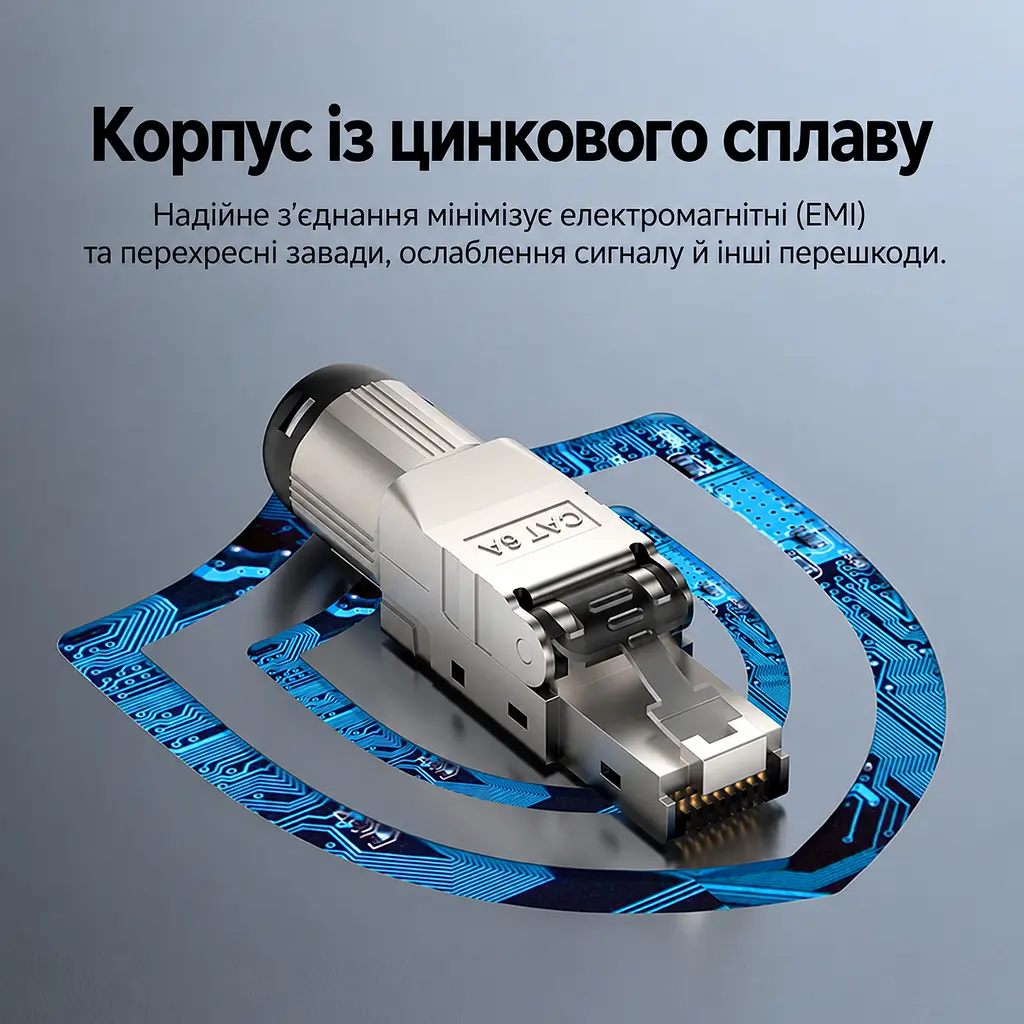 Екранований мережевий штекер Vention 10 шт. конектор RJ45 8P8C Cat6A FTP для мереж 10 Гбіт/с монтаж без обтискних кліщів для жил 23–26 AWG для кабелю діаметром до 8,7 мм організатор для проводів діаметром до 1,6 мм багаторазове використання схеми T568A і T568B фіксація кабелю стопорною гайкою позолочені контакти сірий (IDPH0-10) - фото 10