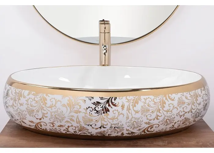Умивальник Rea Meryl 60x40,5 white-gold (REA-U5054), Глянцева - фото 2