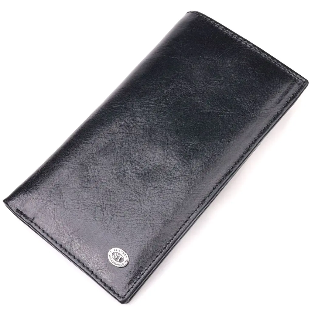 Вертикальний гаманець для чоловіків із натуральної шкіри ST Leather 19420 чорний - фото 5