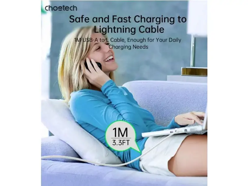 Кабель Lightning Choetech USB 2.0 AM to Lightning 1.0m 2.4A white (XAL-0003-WH-V2) - фото 6