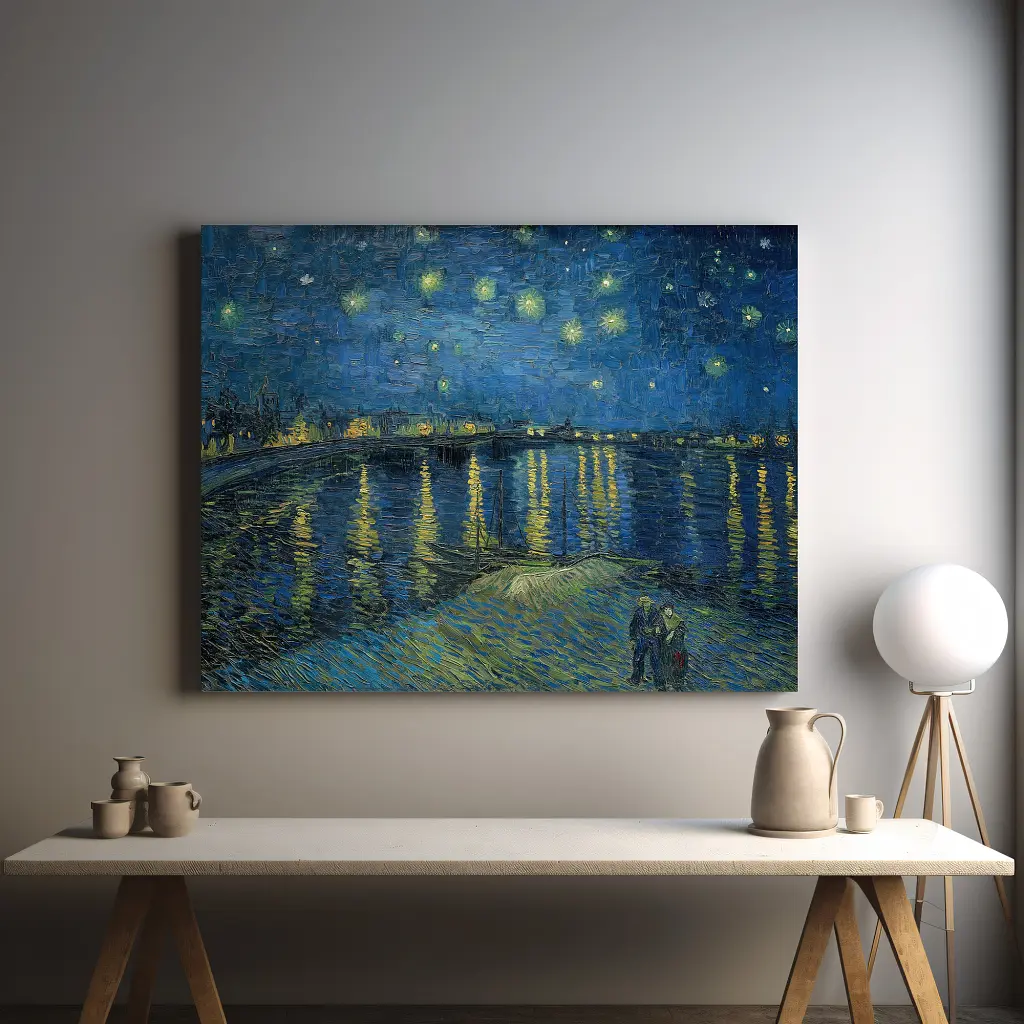 Інтер'єрна картина Зоряна ніч над Роною, Вінсент ван Гог, Vincent van Gogh, Starry Night, інтер'єрний декор, 45×60 см (id6660) - фото 3