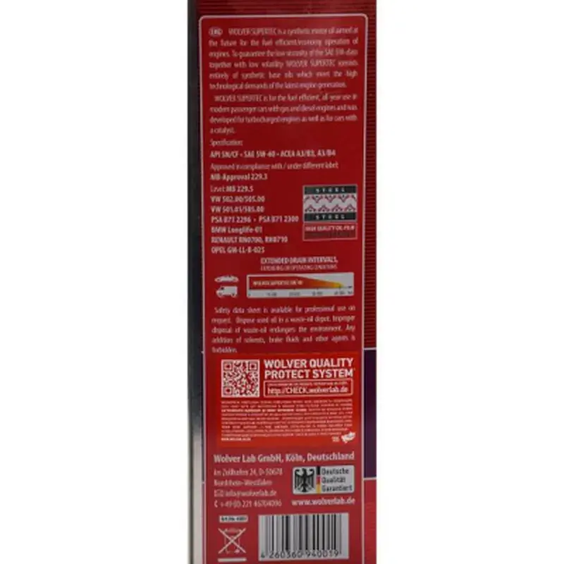 Моторна олива Wolver Supertec 5W-40 4л (4260360940019) - фото 5