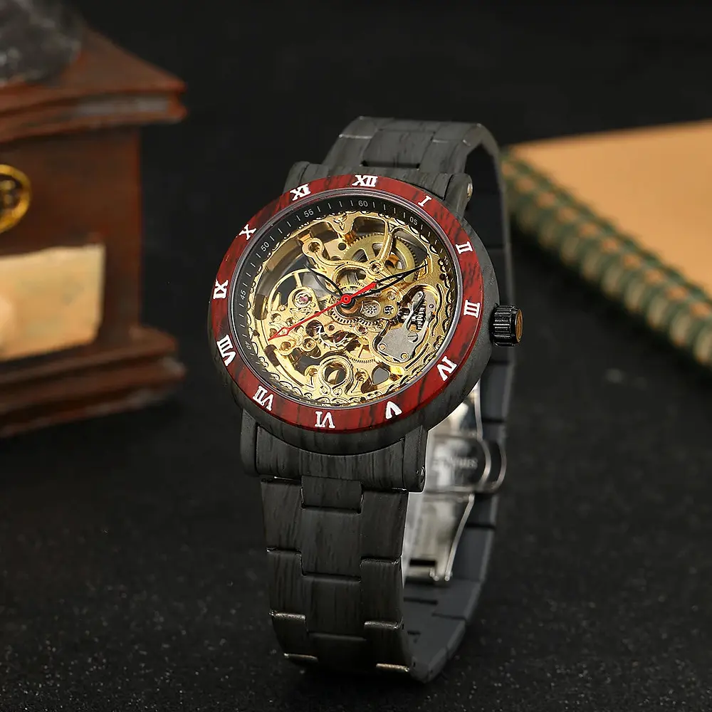 Чоловічий наручний годинник 8277 Black-Red-Gold Forsining acs0031398 - фото 2