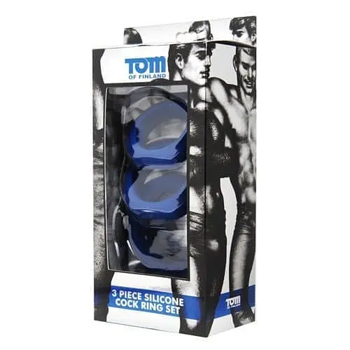 Набір ерекційних кілець Tom of Finland 3 Piece Silicone Cock Ring Set, 3 шт (синій) - фото 2