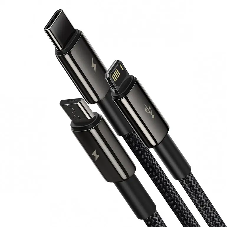 Кабель Baseus Tungsten Gold Cable USB to Type-C/Lightning/MicroUSB 3.5A 1.5m CAMLTWJ-01 Black - фото 4