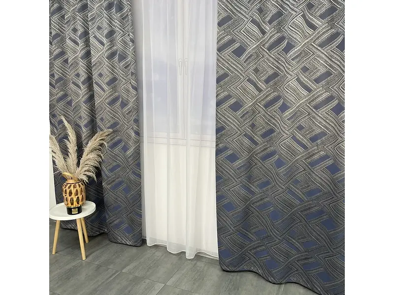 Жакардові штори "геометрія" сіро-графітового кольору 2шт. 150х270 з білим шифоновим тюлем 400х270, н ALBO pbe0052784 - фото 10