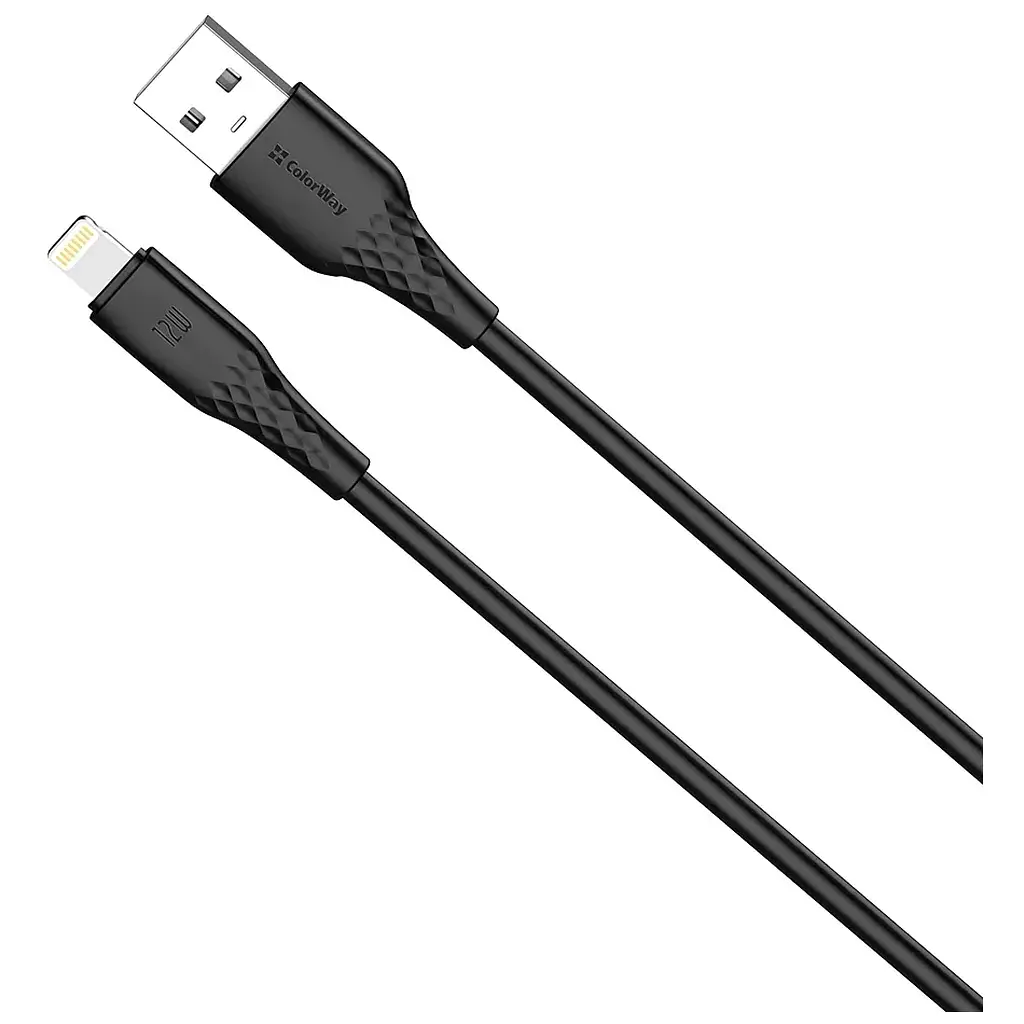 Дата кабель USB 2.0 AM to Lightning 2.0m 3A textured PVC black ColorWay (CW-CBUL095-BK) - фото 2
