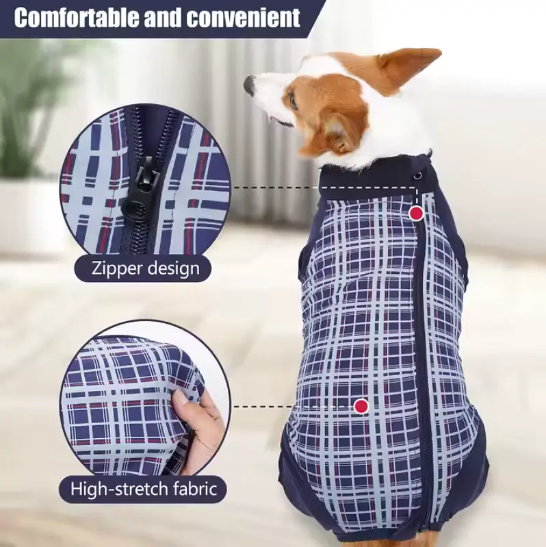 Комбінезон/попона для собак DoubleWin Recovery Suit Plaid Blue - фото 4