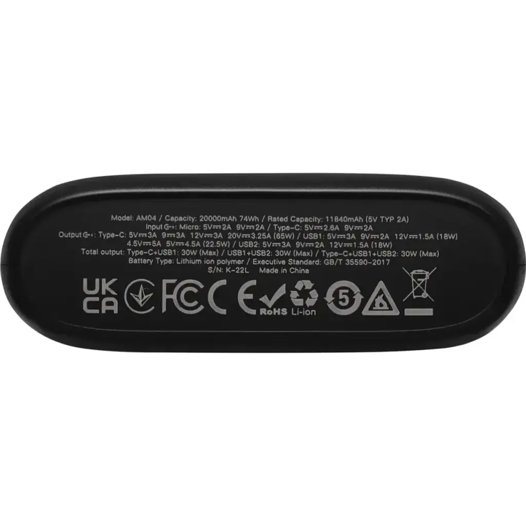 Зовнішній акумулятор Doberman AM04 20000mAh 65W Black [110384] - фото 5