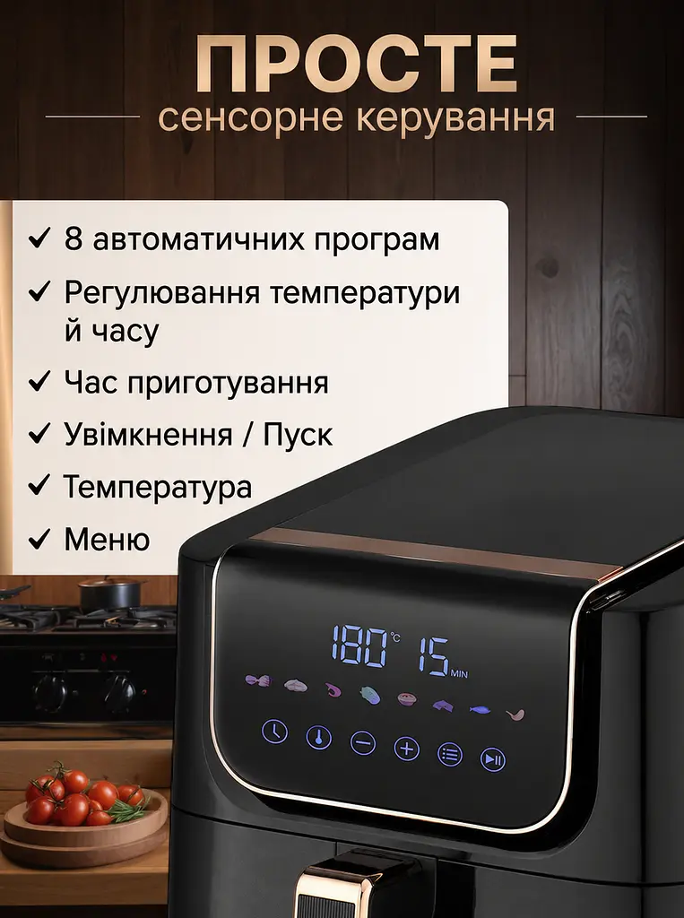 Аерофритюрниця-мультипіч 7 л 1800 Вт сенсорна аерогриль, чорна (49675851) - фото 5