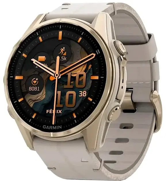 Смарт-часи Garmin Fenix8 43mm AMOLED Sapphire Soft Золотистий Limestone Leather Band 010-02903-40